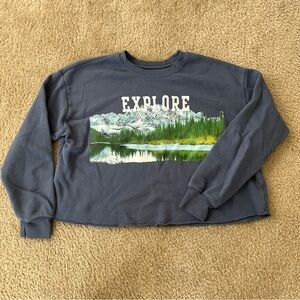 Grayson Threads Slate Blue Gray Cropped Graphic Sweatshirt Size Small
